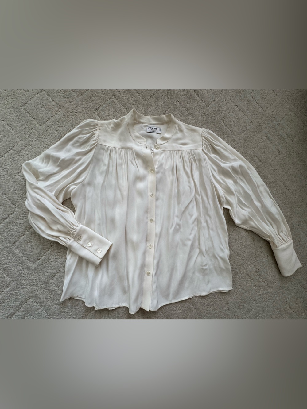 Frame Denim Ivory Pleated Band-Collar Button-Down Chloe Silk Blouse/ S/ NWT - Picture 11 of 14